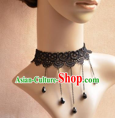 European Western Vintage Jewelry Accessories Renaissance Black Lace Tassel Necklace for Women