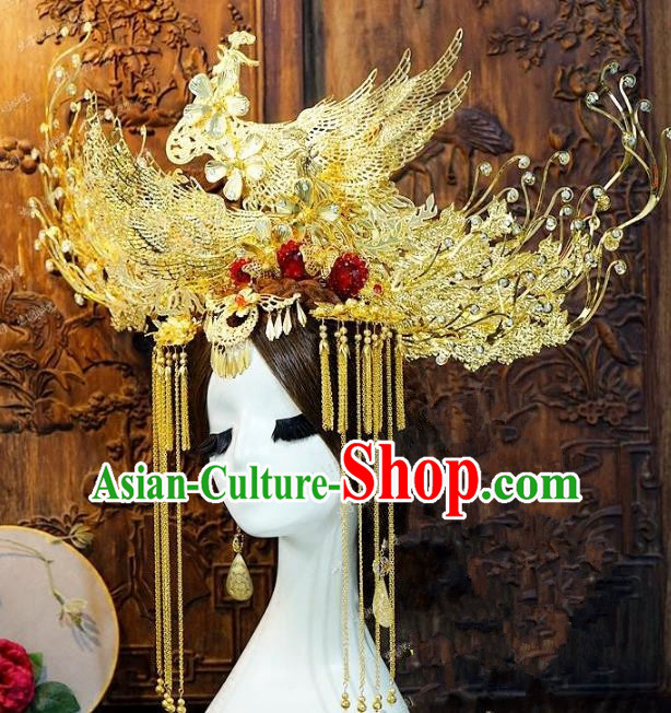 Chinese Handmade Classical Hairpins Extravagant Phoenix Coronet Ancient Hanfu Headdress Hair Accessories for Women