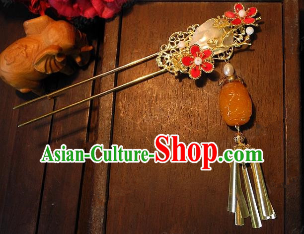 Chinese Handmade Classical Hairpins Ancient Hanfu Beeswax Tassel Hair Clip Headdress Hair Accessories for Women