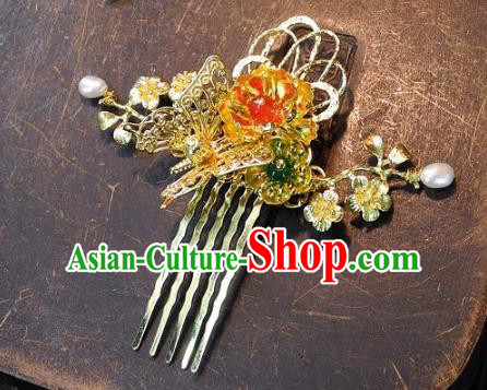 Chinese Handmade Classical Golden Hairpins Ancient Hanfu Hair Comb Headdress Hair Accessories for Women