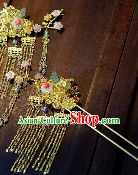 Chinese Handmade Classical Hair Accessories Ancient Hanfu Hairpins Xiuhe Suit Tassel Step Shake for Women
