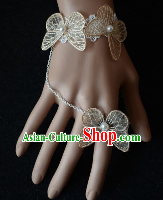 European Western Bride Wrist Accessories Vintage Renaissance Champagne Butterfly Bracelet with Ring for Women