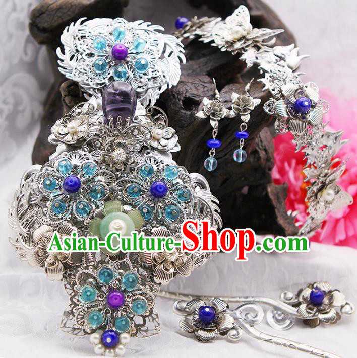 Handmade Chinese Ancient Princess Hair Accessories Step Shake Hairpins Complete Set for Women
