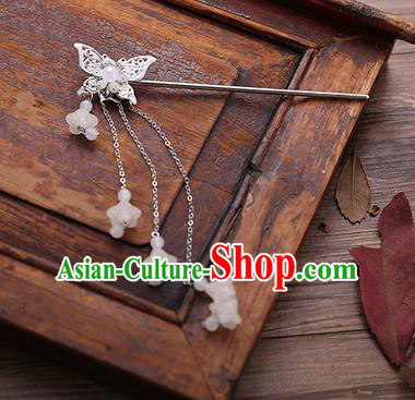 Handmade Chinese Ancient Princess Hair Accessories Butterfly White Tassel Hairpins for Women