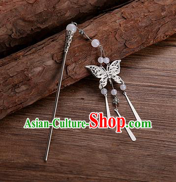 Handmade Chinese Ancient Princess Hair Accessories White Beads Butterfly Hairpins for Women