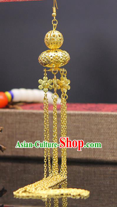Handmade Chinese Ancient Palace Lady Accessories Golden Tassel Earrings for Women