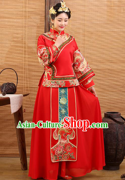 Traditional Ancient Chinese Costume Xiuhe Suits Wedding Embroidered Red Clothing for Women