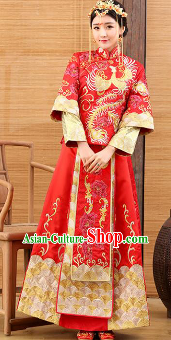 Traditional Ancient Chinese Costume Xiuhe Suits Wedding Embroidered Phoenix Toast Clothing for Women