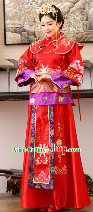 Traditional Ancient Chinese Costume Xiuhe Suits Wedding Embroidered Red Toast Clothing for Women