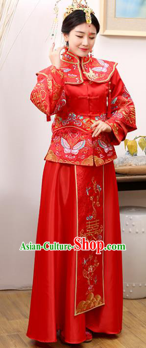 Traditional Ancient Chinese Costume Xiuhe Suits Wedding Bride Embroidered Red Toast Clothing for Women