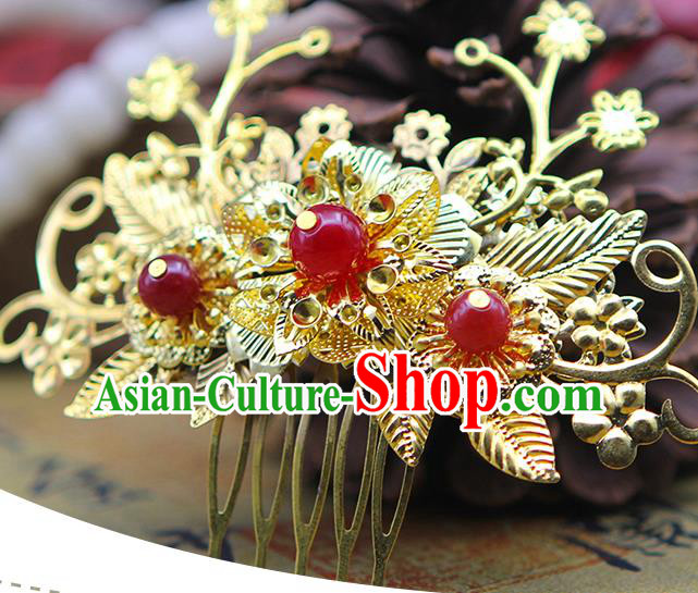Handmade Chinese Ancient Palace Lady Hair Accessories Hanfu Hairpins Golden Hair Comb for Women
