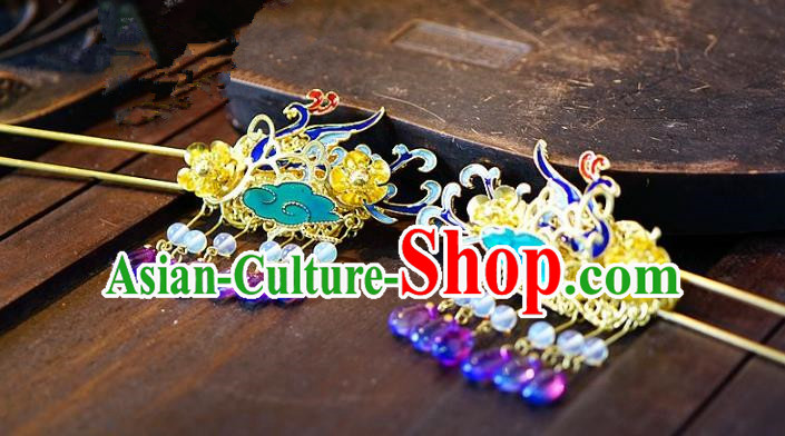 Chinese Handmade Classical Hair Accessories Ancient Hanfu Cloisonne Hairpins Hair Clip for Women