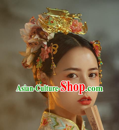 Chinese Handmade Classical Hair Accessories Ancient Hanfu Hairpins Bride Phoenix Coronet Complete Set for Women