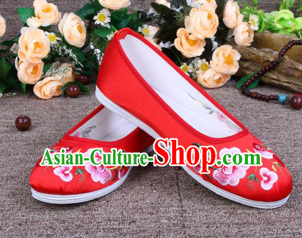 Asian Chinese Wedding Shoes Red Embroidered Shoes, Traditional China Princess Shoes Hanfu Shoes for Women