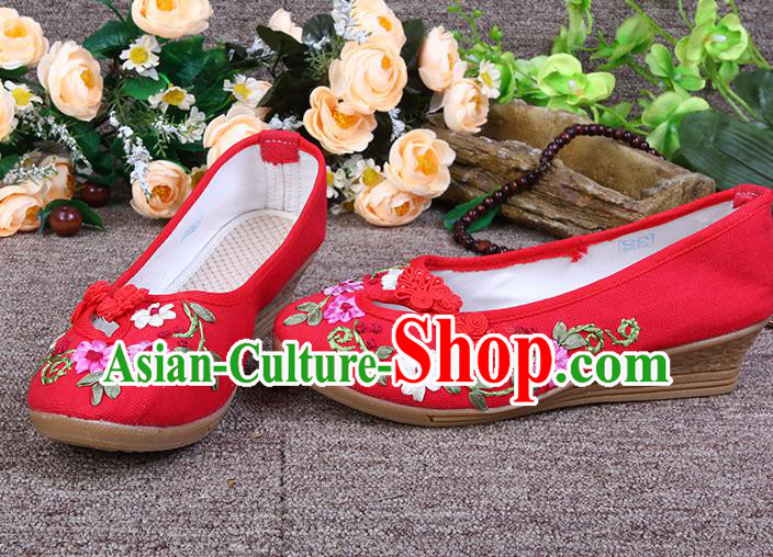 Asian Chinese Wedding Red Shoes Embroidered Shoes, Traditional China Hanfu Shoes for Women