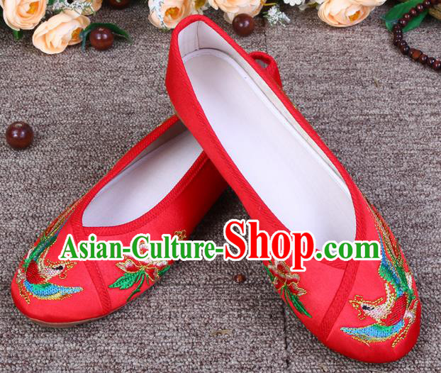 Asian Chinese Wedding Bride Shoes Embroidered Shoes, Traditional China Red Hanfu Shoes for Women