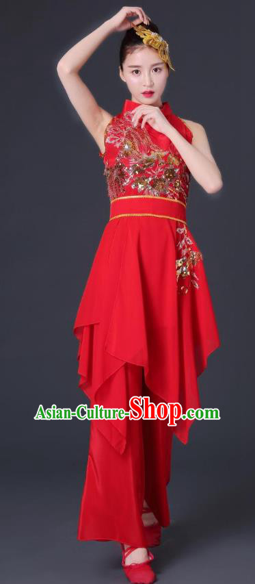 Traditional Chinese Classical Dance Sleeveless Costume, China Folk Dance Yangko Clothing for Women