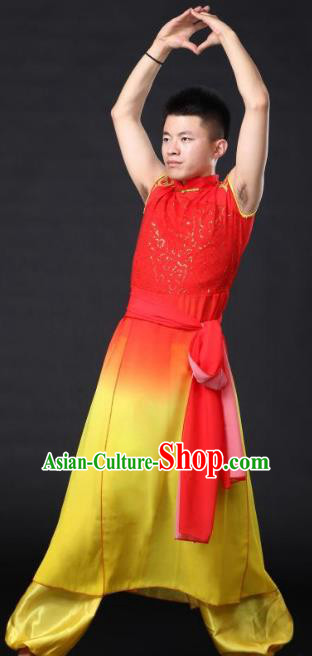 Traditional Chinese Waist Drum Dance Yellow Costume, China Classical Folk Dance Yangko Clothing for Men