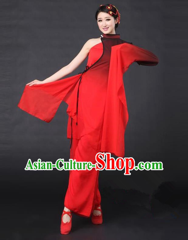 Traditional Chinese Classical Yangge Dance Costume, China Folk Dance Red Sleeve Clothing for Women
