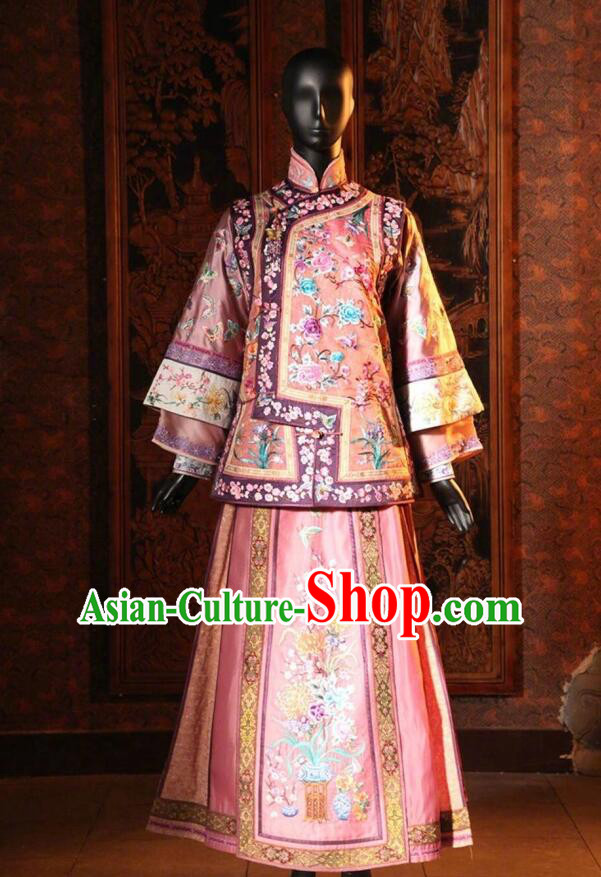 Traditional Chinese Qing Dynasty Manchu Palace Lady Embroidered Costume for Women