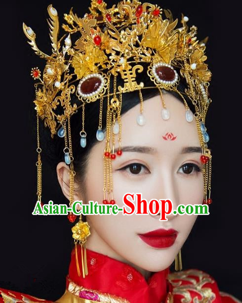 Chinese Handmade Classical Hairpins Ancient Wedding Phoenix Coronet Headdress Complete Set for Women