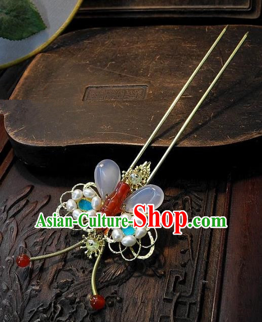 Chinese Handmade Classical Hair Accessories Jade Butterfly Hairpins Ancient Hair Clip Headdress for Women