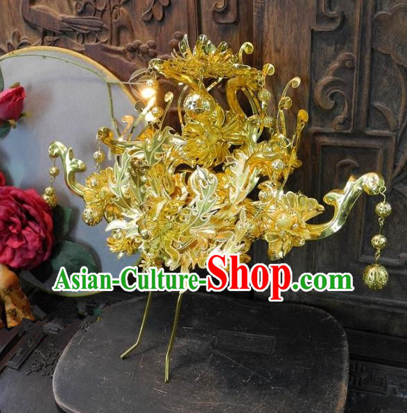 Chinese Handmade Classical Golden Phoenix Coronet Ancient Hanfu Wedding Hair Accessories for Women