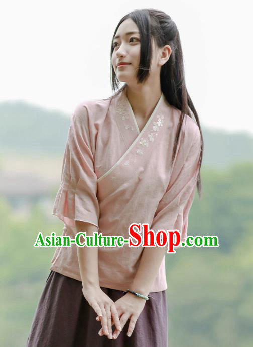 Traditional Chinese National Costume Embroidered Hanfu Blouse Tangsuit Shirts for Women
