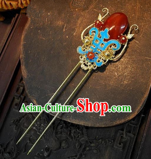 Chinese Handmade Classical Cloisonne Hair Accessories Ancient Wedding Hair Stick Agate Hairpins for Women