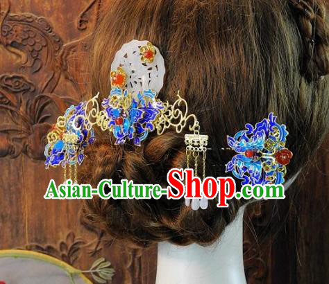 Chinese Handmade Classical Blueing Hair Accessories Ancient Wedding Hair Stick Hairpins Complete Set for Women