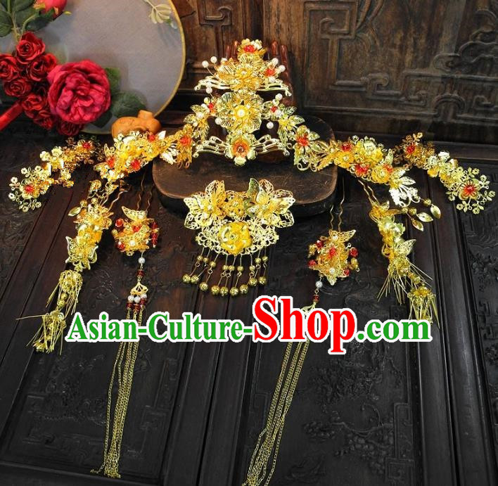 Chinese Handmade Classical Hair Accessories Phoenix Coronet Ancient Wedding Hairpins Complete Set for Women