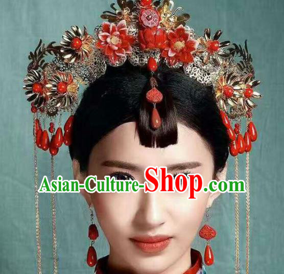 Chinese Handmade Classical Wedding Hair Accessories Ancient Bride Phoenix Coronet Complete Set for Women