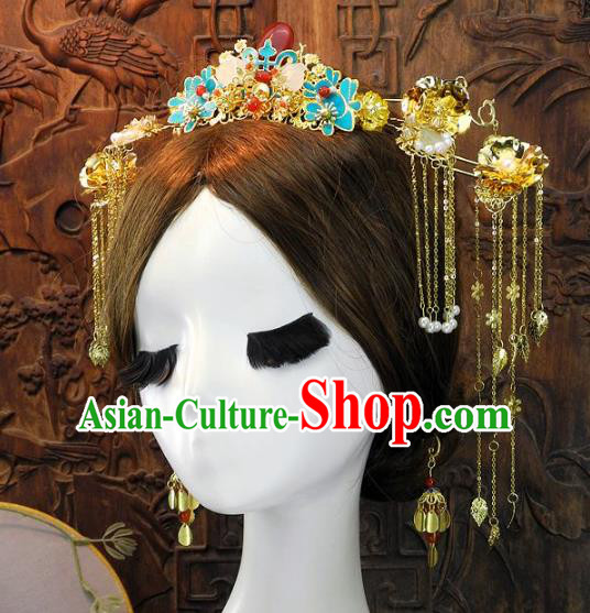 Chinese Handmade Classical Hairpins Ancient Xiuhe Suit Wedding Headdress Complete Set for Women