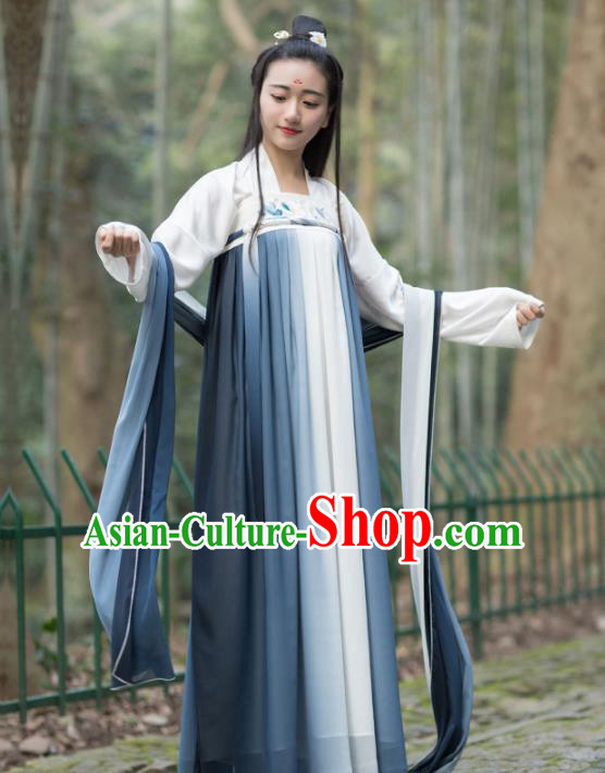 Traditional Chinese Ancient Tang Dynasty Princess Costume Embroidered Hanfu Dress for Women