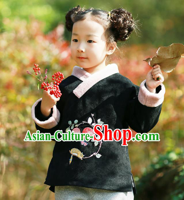 Traditional Chinese National Costume Embroidered Shirts Hanfu Cheongsam Blouse for Kids