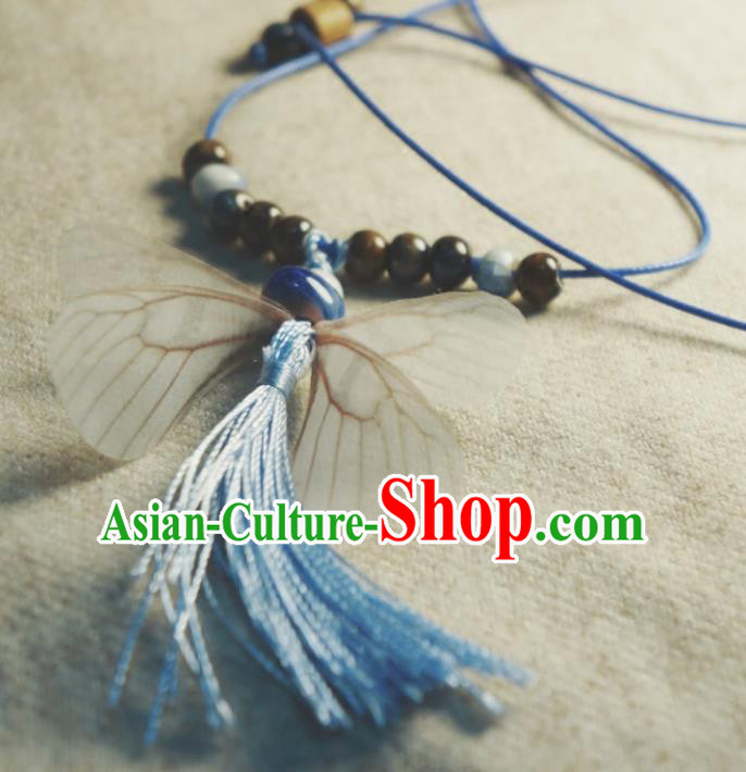 Traditional Chinese Pendant Accessories Blue Tassel Necklace for Women