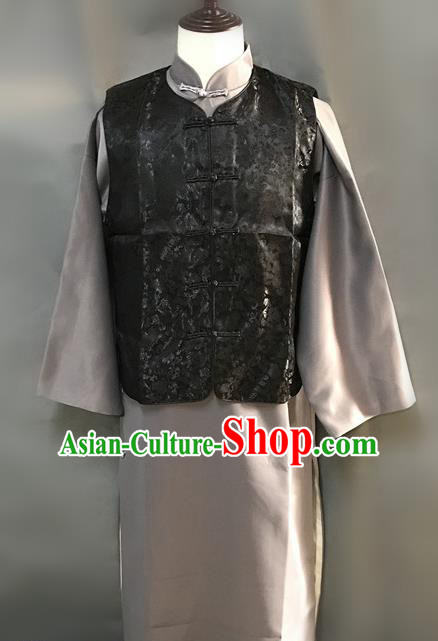 Traditional Chinese Stage Performance Black Costume Ancient Qing Dynasty Royal Highness Clothing for Men
