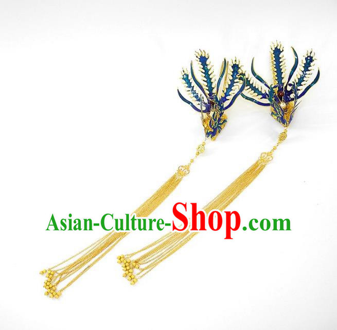 Chinese Handmade Classical Wedding Hair Accessories Ancient Hanfu Hairpins Tassel Phoenix Step Shake for Women