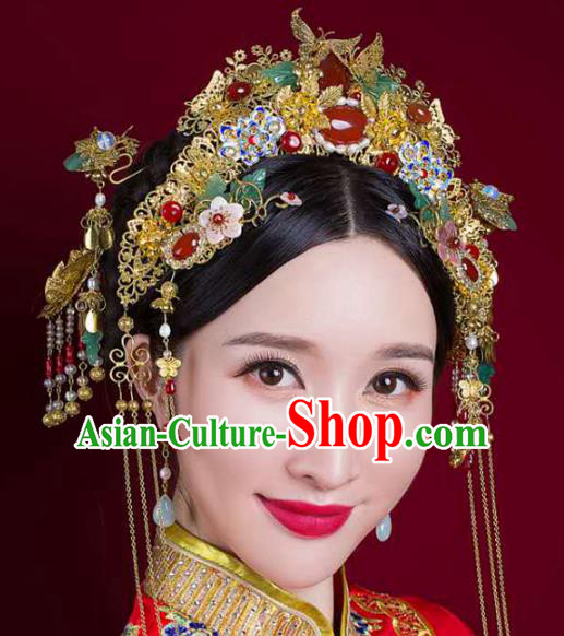 Chinese Handmade Classical Wedding Hair Accessories Ancient Hanfu Bride Phoenix Coronet Complete Set for Women
