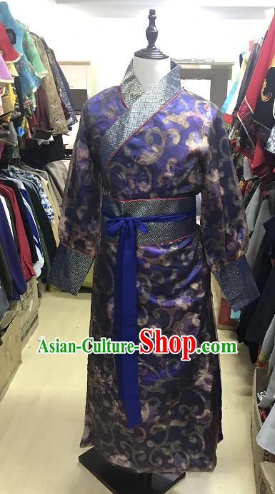 Traditional Chinese Stage Performance Costume Ancient Ming Dynasty Swordsman Royalblue Robe for Men