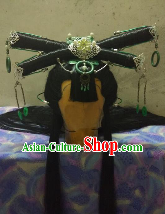 Traditional China Ancient Cosplay Swordswoman Hair Accessories Wig and Hairpins for Women