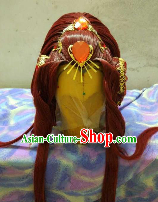 Traditional China Ancient Cosplay Asmodians Princess Wig and Hair Accessories Headwear for Women