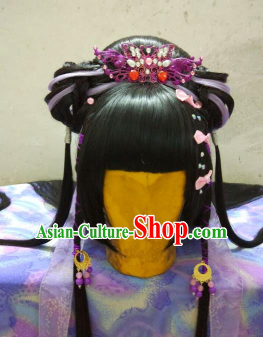 Traditional China Ancient Cosplay Palace Lady Wig and Hair Accessories Headwear for Women