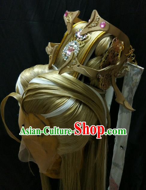 Ancient Chinese Costume hanfu Chinese Wedding Dress traditional china Cosplay Swordsman Wig Clothing Headwear