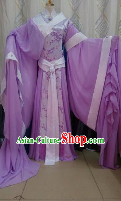 China Ancient Cosplay Palace Lady Costume Traditional Queen Hanfu Purple Dress for Women
