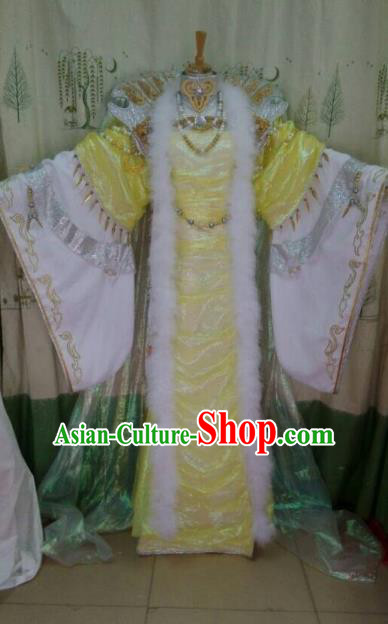 China Ancient Cosplay Asmodians Princess Costume Fairy Traditional Hanfu Yellow Dress for Women