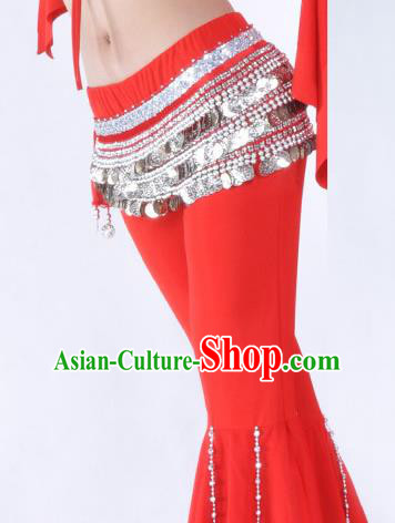 Asian Indian Belly Dance Argent Paillette Waistband Accessories India National Dance Red Belts for Women