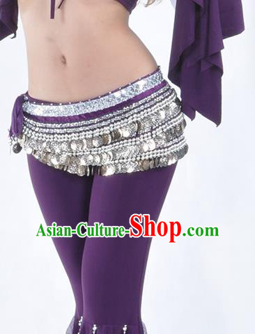 Asian Indian Belly Dance Argent Paillette Waistband Accessories India National Dance Purple Belts for Women