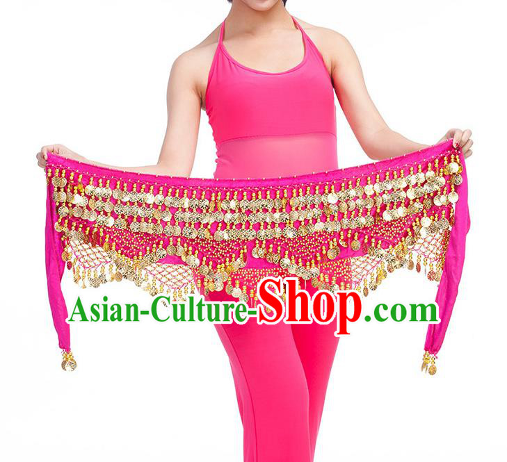 Asian Indian Belly Dance Golden Paillette Rosy Waistband Accessories India Raks Sharki Belts for Women