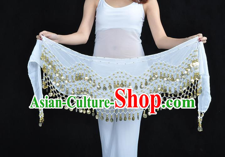 Asian Indian Belly Dance White Silk Waistband Accessories India Raks Sharki Belts for Women